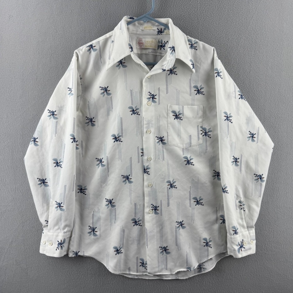 Vintage Sears Kings‎ Road Shirt Mens Large 70s Polyester Dagger Collar Disco